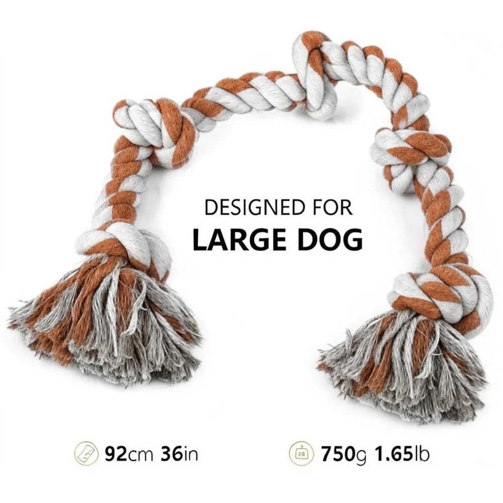 Rocco & Luna Heavy Duty 3FT Dog Rope Toy Aggressive Chewers Orange White 5 Knot